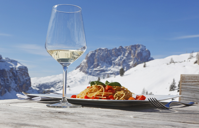 Dolomites pasta and wine mountains