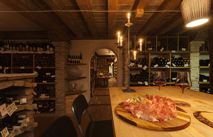 Dining in the Ciasa Salares wine cellar