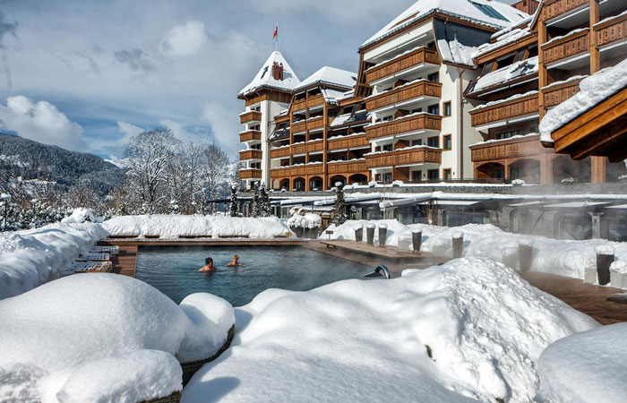 Alpina Gstaad's outdoor pool