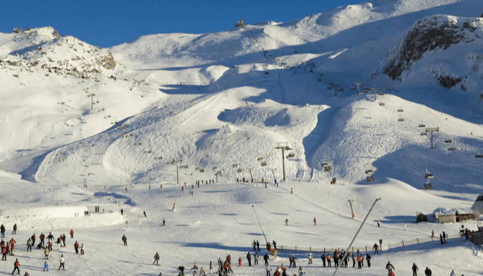 Samnaun ski resort in Graubunden ski area Switzerland