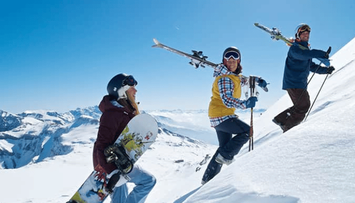 Skiers on the mountain at Laax ski resort