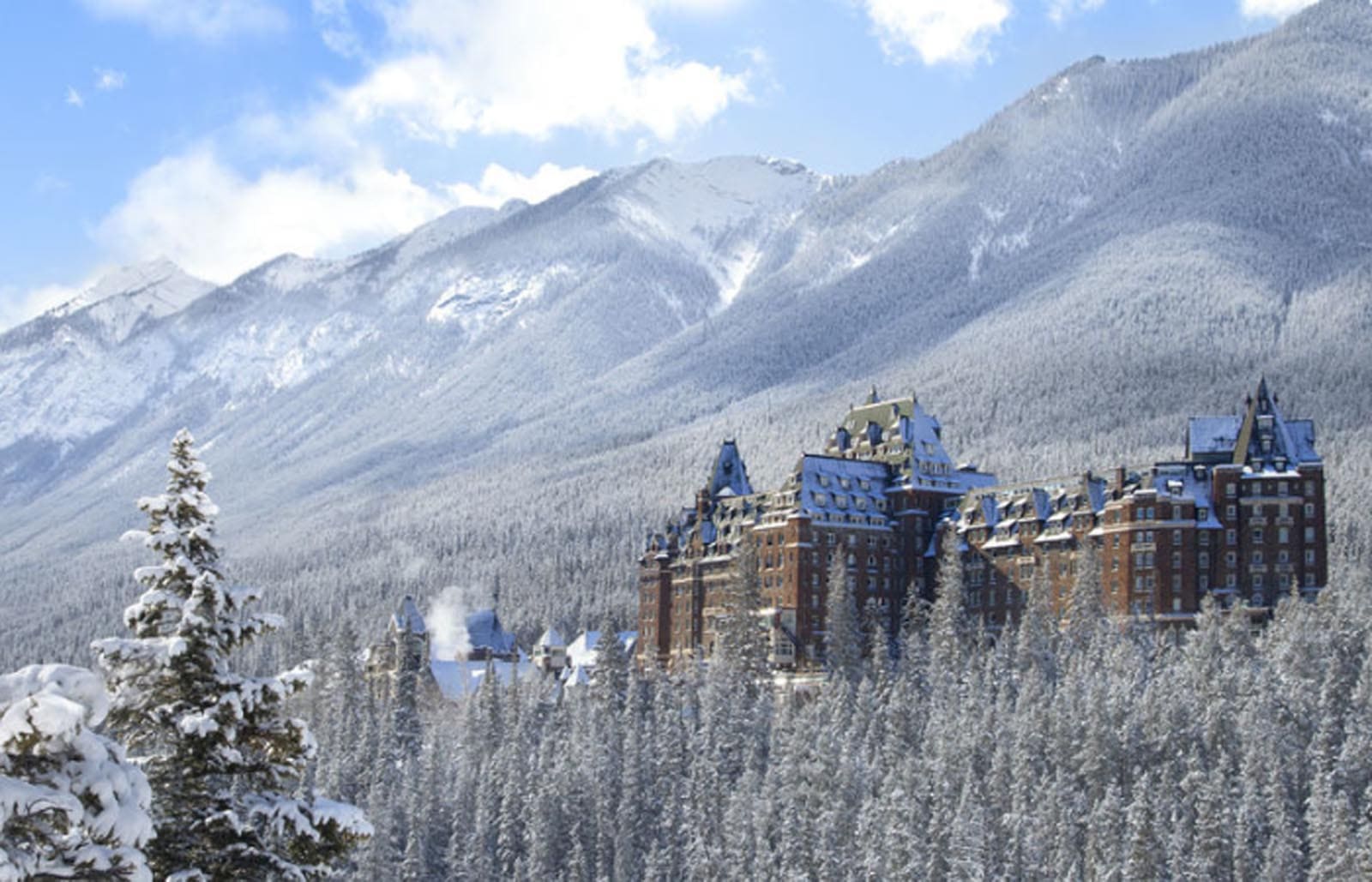 A mountainside view of Fairmont Springs in Banff ski resort