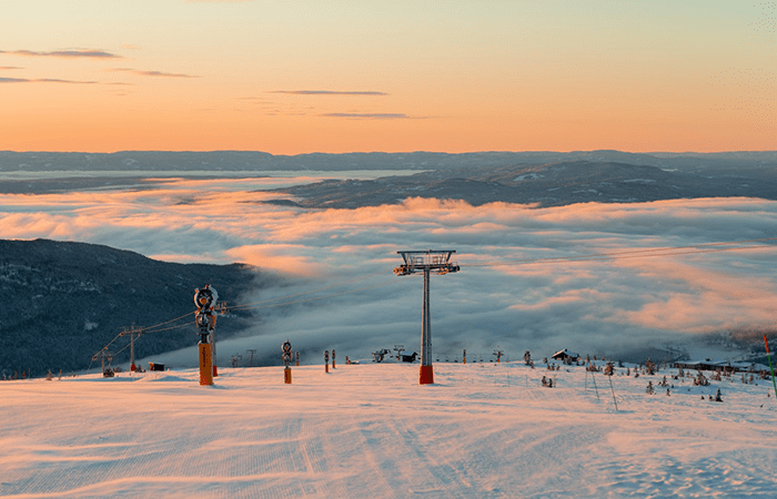 Sunset over Norefjell ski resort